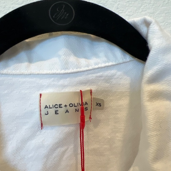 Alice+Olivia Cropped White Tie Sleeve Jean Jacket in Vintage Sugar Wash, XS NWT - Picture 3 of 9